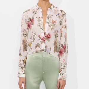 NWT Alice + Olivia Women's Willa Silk Blouse Size Large Floral Print